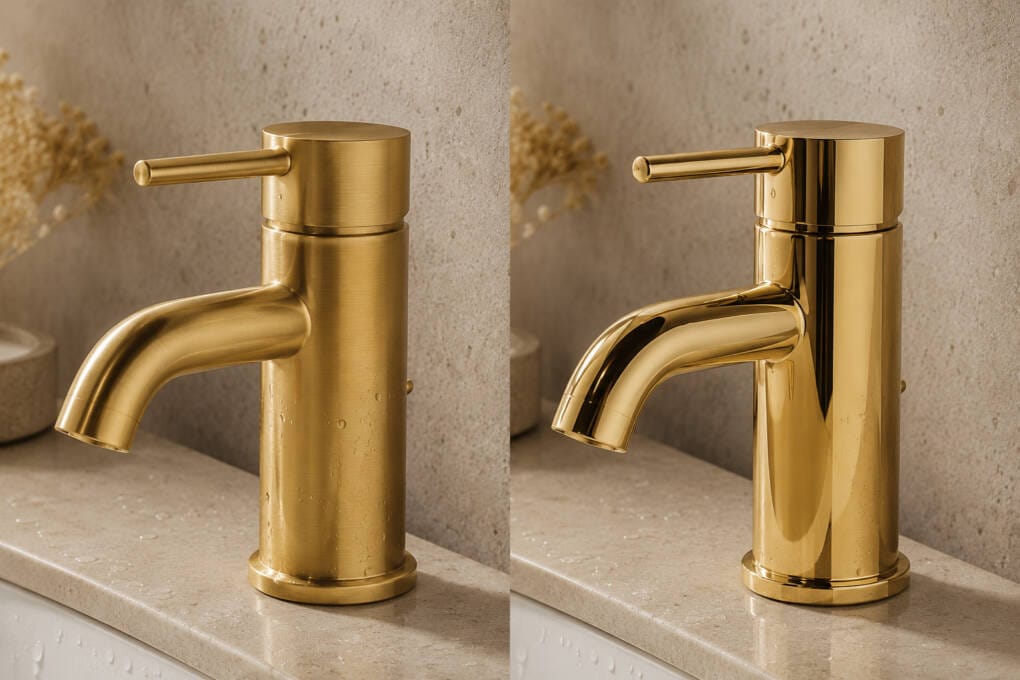 Brushed gold and polished gold bathroom tapware finishes compared