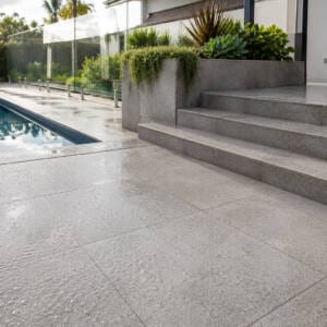 Non-slip outdoor tiles used across a Perth patio, pool area and steps