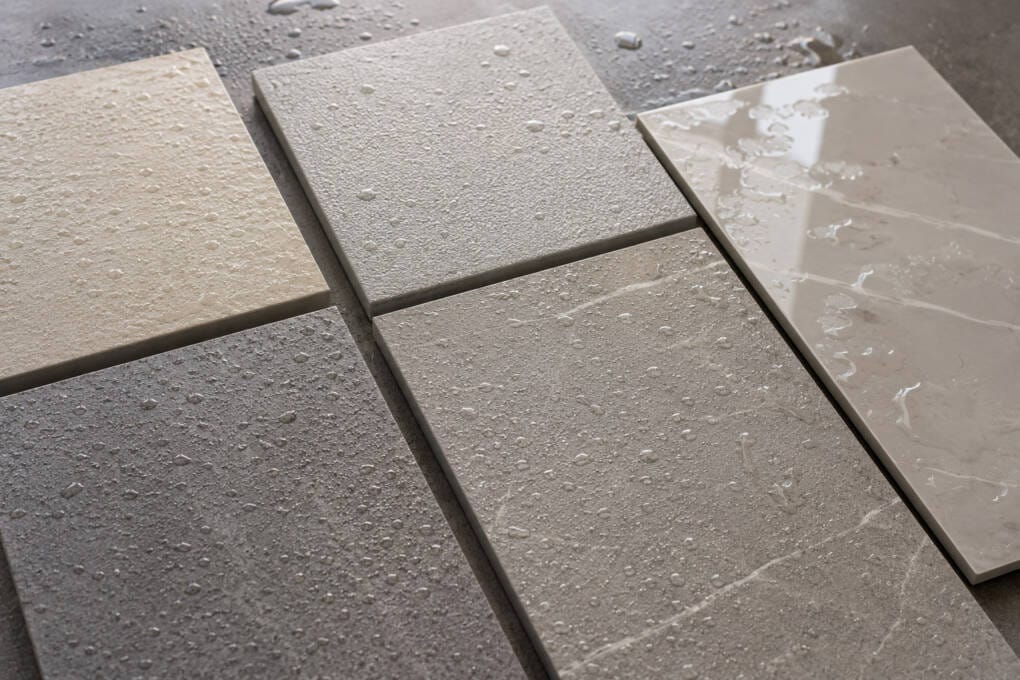 Matte, structured and grip outdoor tile finishes compared when wet